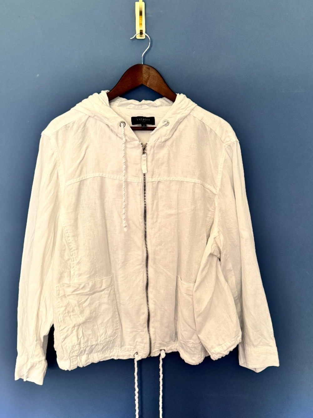 Talbots White Linen Jacket with Hood and Zipper 3X in EUC